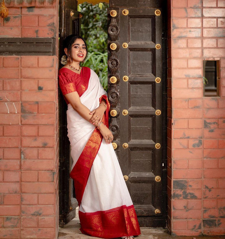 NOZ2TOZ Women Banarasi Silk Woven Saree With Blouse Piece - white | Swadesiicart