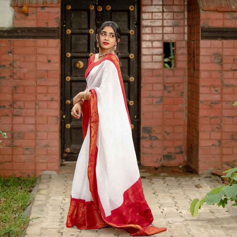 NOZ2TOZ Women Banarasi Silk Woven Saree With Blouse Piece - white | Swadesiicart