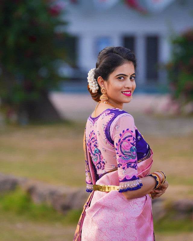 NOZ2TOZ Women Banarasi Silk Woven Saree With Blouse Piece - Pink | Swadesiicart