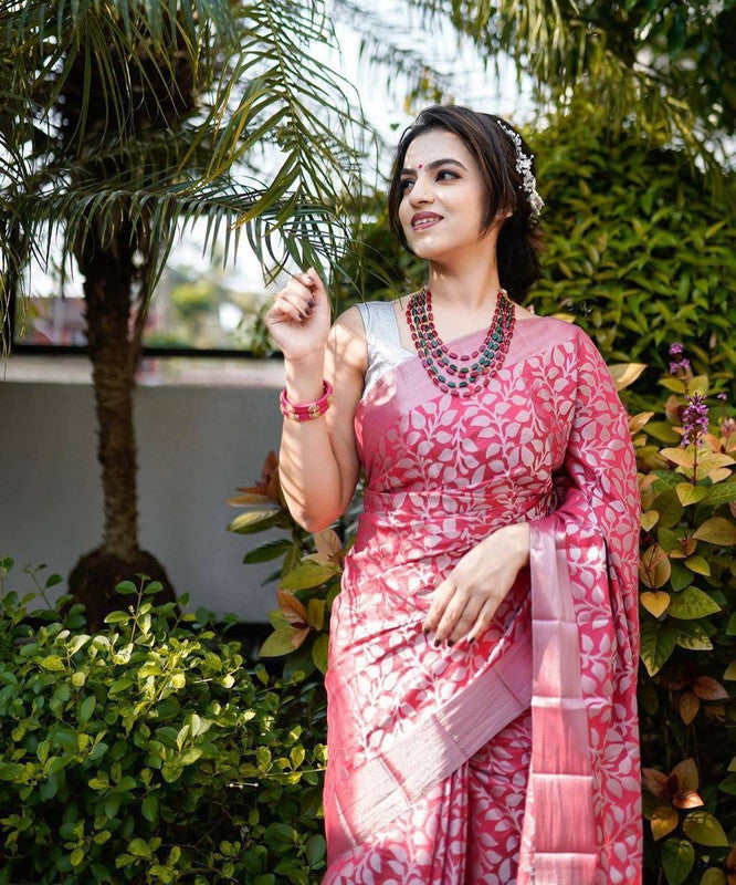 NOZ2TOZ Women Banarasi Silk Woven Saree With Blouse Piece - Pink | Swadesiicart