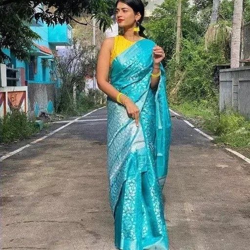 NOZ2TOZ Women Banarasi Silk Woven Saree With Blouse Piece - Sky Blue | Swadesiicart