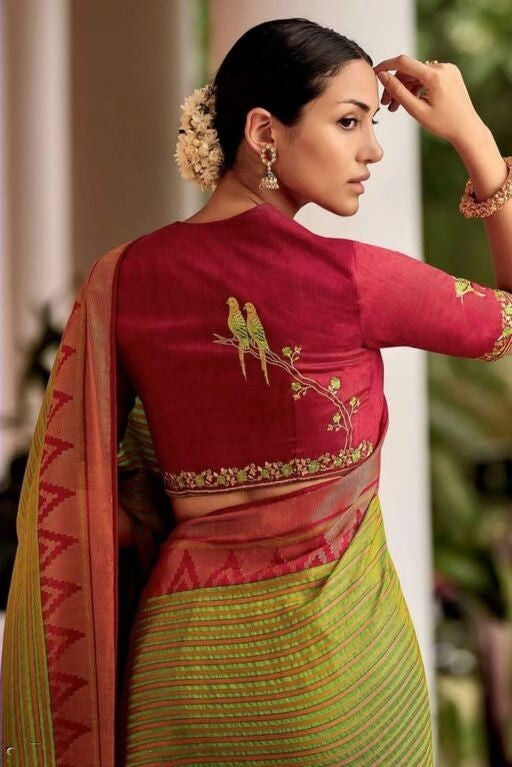 NOZ2TOZ Women Banarasi Silk Woven Saree With Blouse Piece - Green | Swadesiicart