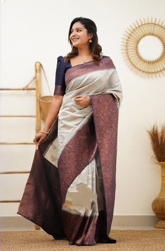 NOZ2TOZ Women Banarasi Silk Woven Saree With Blouse Piece - Cream | Swadesiicart