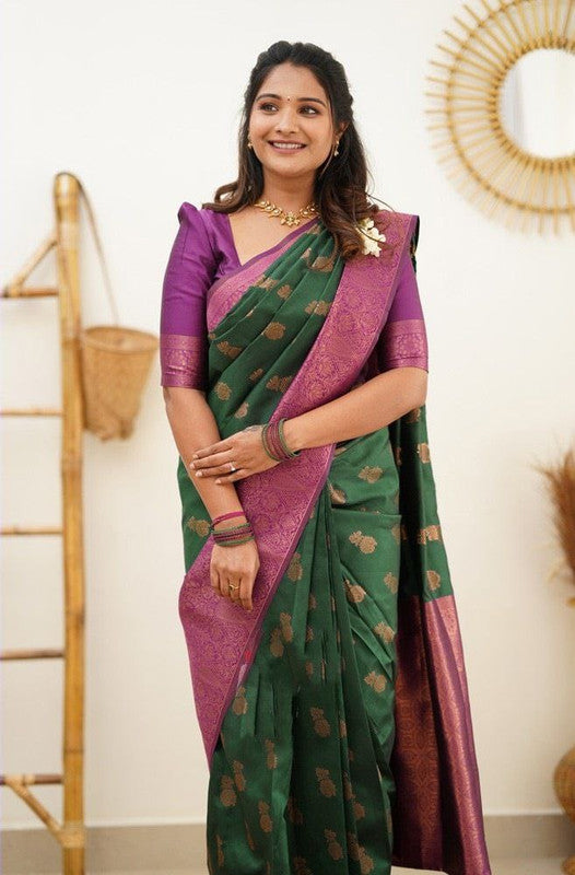 NOZ2TOZ Women Banarasi Silk Woven Saree With Blouse Piece - Green | Swadesiicart
