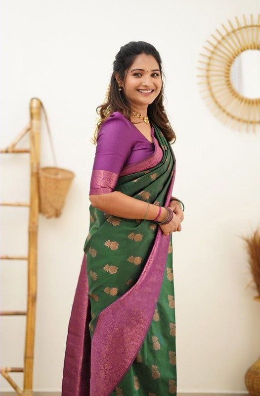 NOZ2TOZ Women Banarasi Silk Woven Saree With Blouse Piece - Green | Swadesiicart