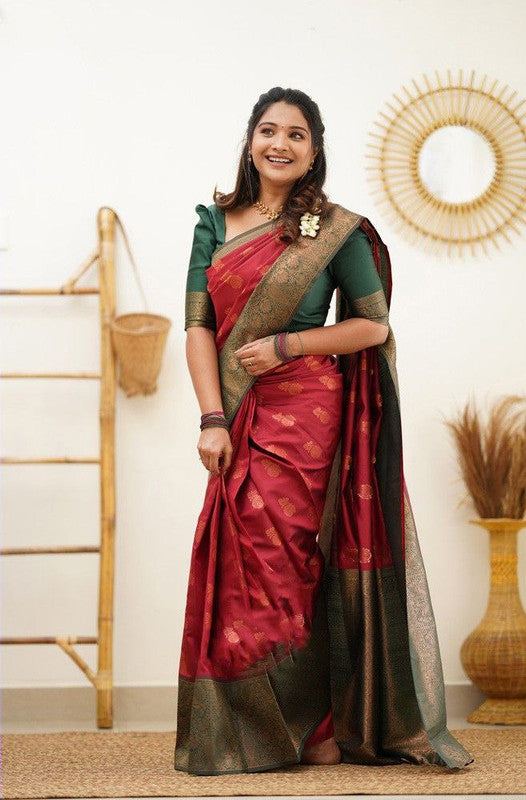 NOZ2TOZ Women Banarasi Silk Woven Saree With Blouse Piece - Maroon | Swadesiicart