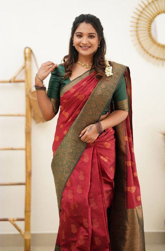 NOZ2TOZ Women Banarasi Silk Woven Saree With Blouse Piece - Maroon | Swadesiicart