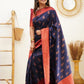 NOZ2TOZ Women Banarasi Silk Woven Saree With Blouse Piece - Navy Blue | Swadesiicart