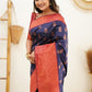 NOZ2TOZ Women Banarasi Silk Woven Saree With Blouse Piece - Navy Blue | Swadesiicart