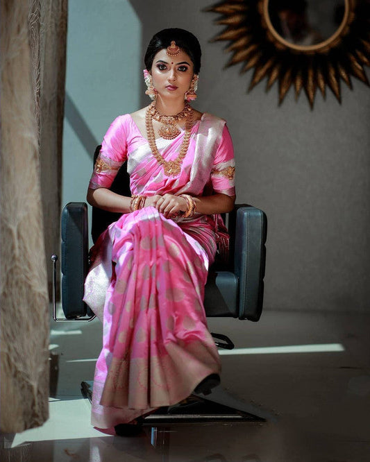 NOZ2TOZ Women Banarasi Silk Woven Saree With Blouse Piece - Pink | Swadesiicart