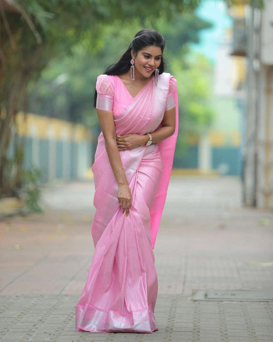 NOZ2TOZ Women Banarasi Silk Woven Saree With Blouse Piece - Pink | Swadesiicart