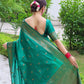 NOZ2TOZ Women Banarasi Silk Woven Saree With Blouse Piece - Teal | Swadesiicart