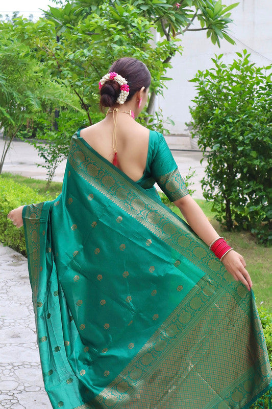 NOZ2TOZ Women Banarasi Silk Woven Saree With Blouse Piece - Teal | Swadesiicart