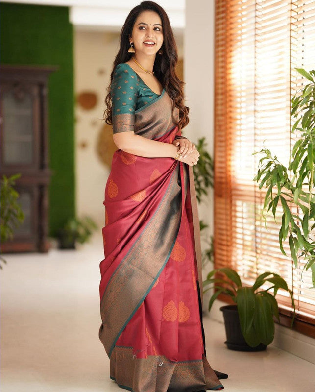NOZ2TOZ Women Banarasi Silk Woven Saree With Blouse Piece - Maroon | Swadesiicart