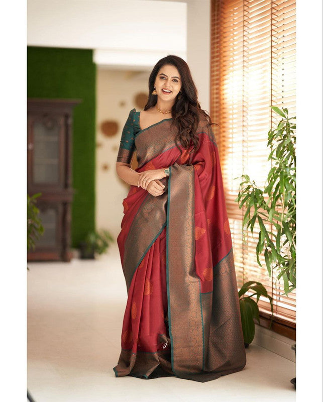 NOZ2TOZ Women Banarasi Silk Woven Saree With Blouse Piece - Maroon | Swadesiicart