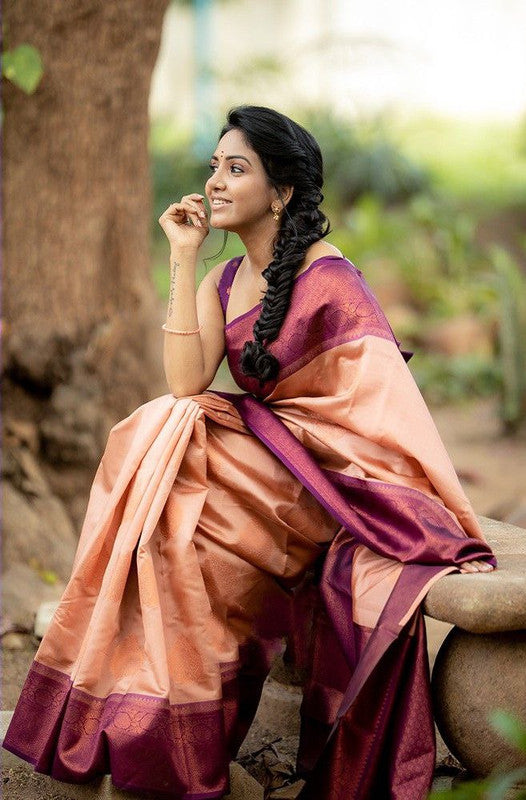 NOZ2TOZ Women Banarasi Silk Woven Saree With Blouse Piece - Peach | Swadesiicart