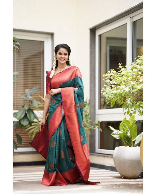 NOZ2TOZ Women Banarasi Silk Woven Saree With Blouse Piece - Rama | Swadesiicart