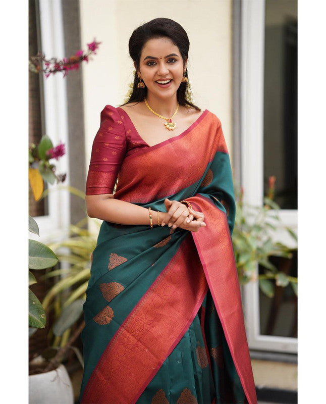 NOZ2TOZ Women Banarasi Silk Woven Saree With Blouse Piece - Rama | Swadesiicart