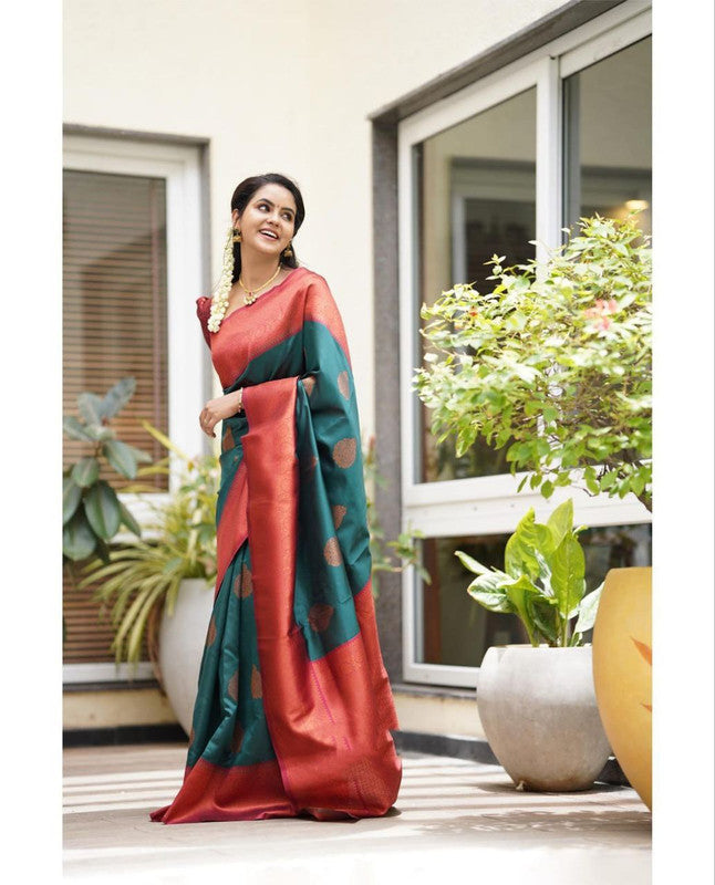 NOZ2TOZ Women Banarasi Silk Woven Saree With Blouse Piece - Rama | Swadesiicart