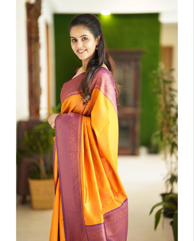 NOZ2TOZ Women Banarasi Silk Woven Saree With Blouse Piece - Yellow | Swadesiicart