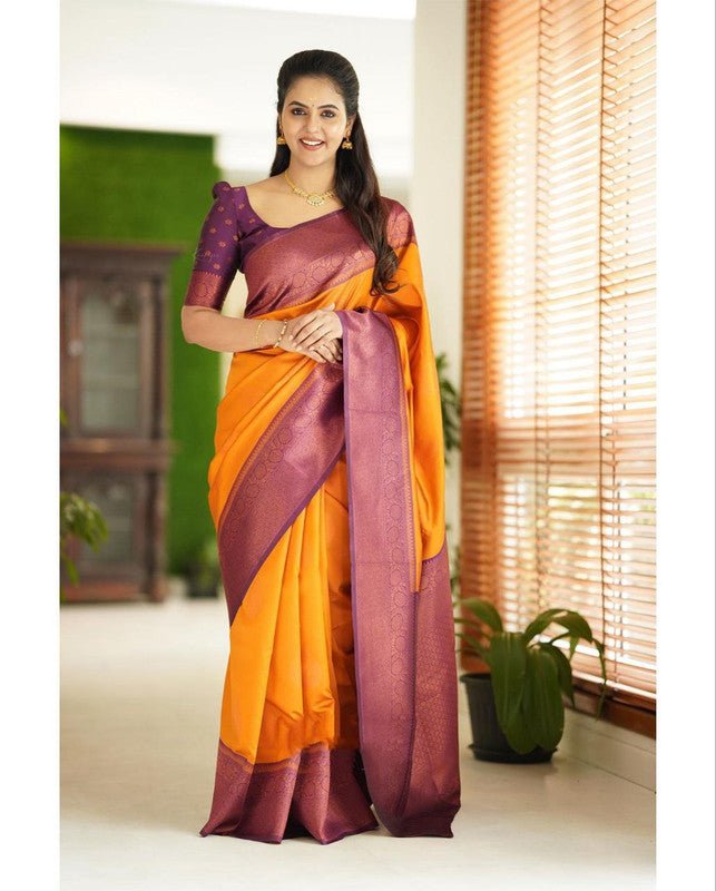 NOZ2TOZ Women Banarasi Silk Woven Saree With Blouse Piece - Yellow | Swadesiicart