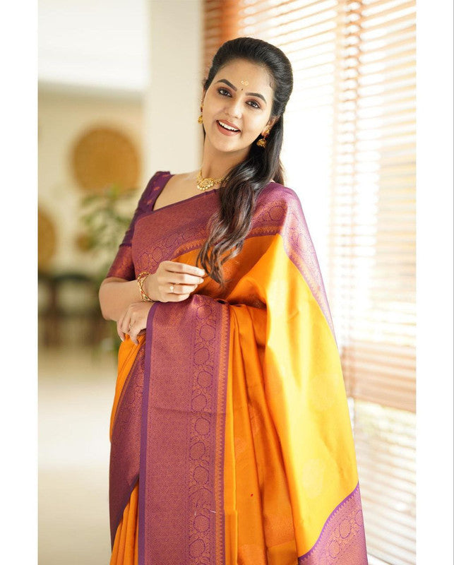 NOZ2TOZ Women Banarasi Silk Woven Saree With Blouse Piece - Yellow | Swadesiicart