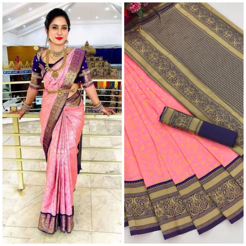 NOZ2TOZ Women Banarasi Silk Woven Saree With Blouse Piece - Pink | Swadesiicart