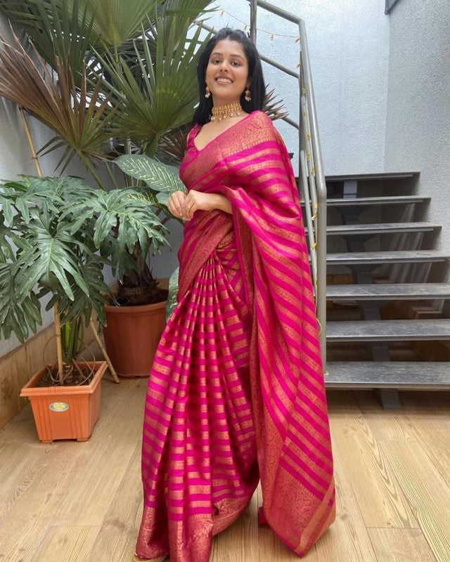NOZ2TOZ Women Banarasi Silk Woven Saree With Blouse Piece - Pink | Swadesiicart