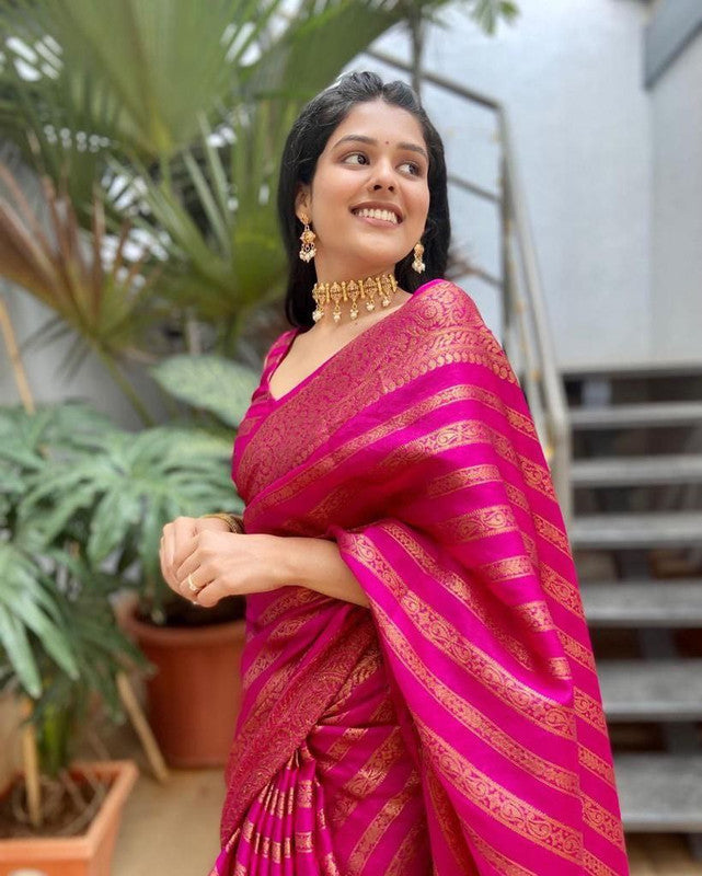 NOZ2TOZ Women Banarasi Silk Woven Saree With Blouse Piece - Pink | Swadesiicart