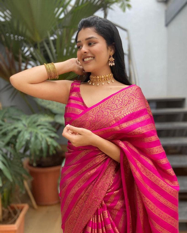 NOZ2TOZ Women Banarasi Silk Woven Saree With Blouse Piece - Pink | Swadesiicart
