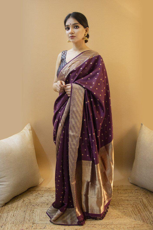NOZ2TOZ Women Banarasi Silk Woven Saree With Blouse Piece - Purple | Swadesiicart