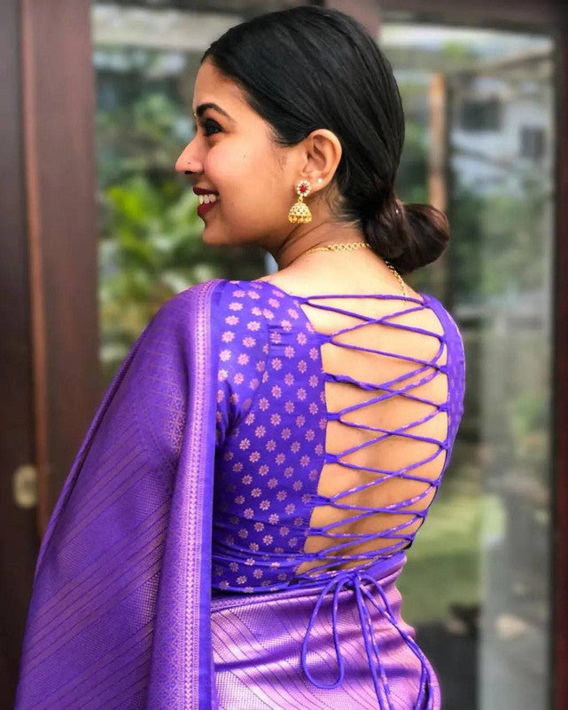 NOZ2TOZ Women Banarasi Silk Woven Saree With Blouse Piece - Lavender | Swadesiicart