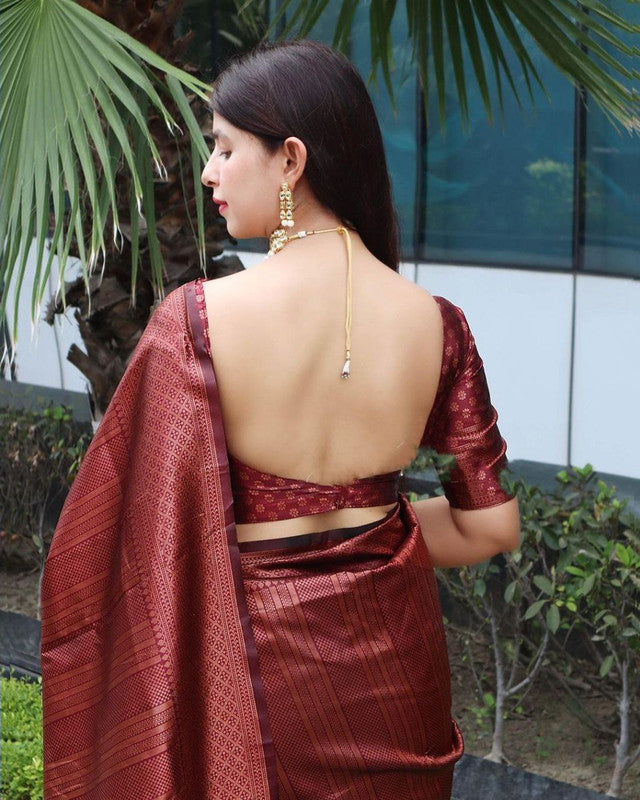 NOZ2TOZ Women Banarasi Silk Woven Saree With Blouse Piece - Maroon | Swadesiicart