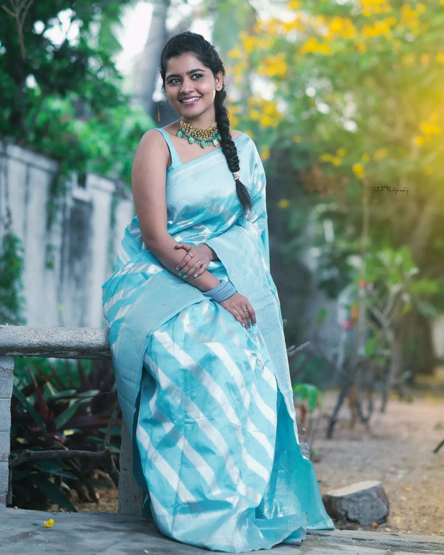 NOZ2TOZ Women Banarasi Silk Woven Saree With Blouse Piece - Sky Blue | Swadesiicart