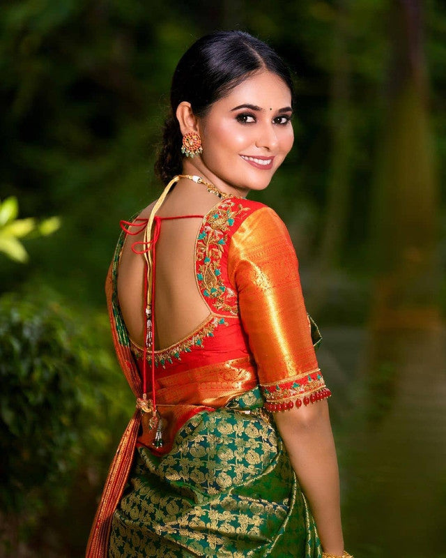 NOZ2TOZ Women Banarasi Silk Woven Saree With Blouse Piece - Green | Swadesiicart