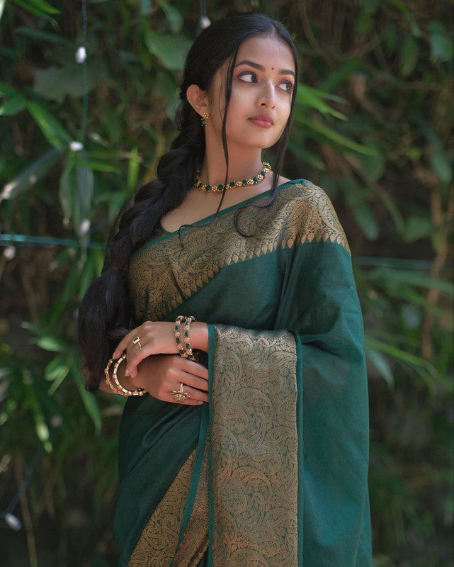 NOZ2TOZ Women Banarasi Silk Woven Saree With Blouse Piece - Bgreen | Swadesiicart