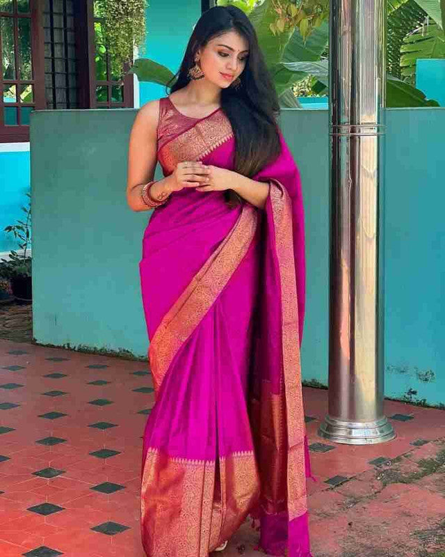 NOZ2TOZ Women Banarasi Silk Woven Saree With Blouse Piece - Pink | Swadesiicart