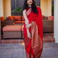 NOZ2TOZ Women Banarasi Silk Woven Saree With Blouse Piece - Red | Swadesiicart