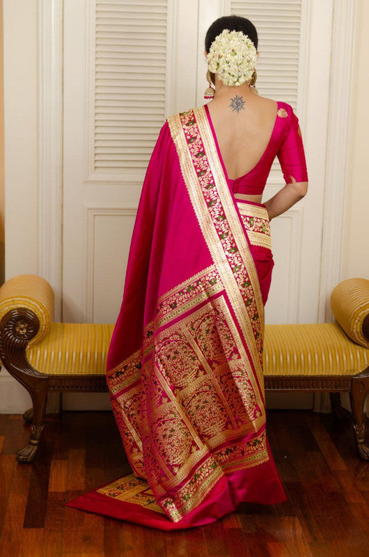 NOZ2TOZ Women Banarasi Silk Woven Saree With Blouse Piece - Pink | Swadesiicart