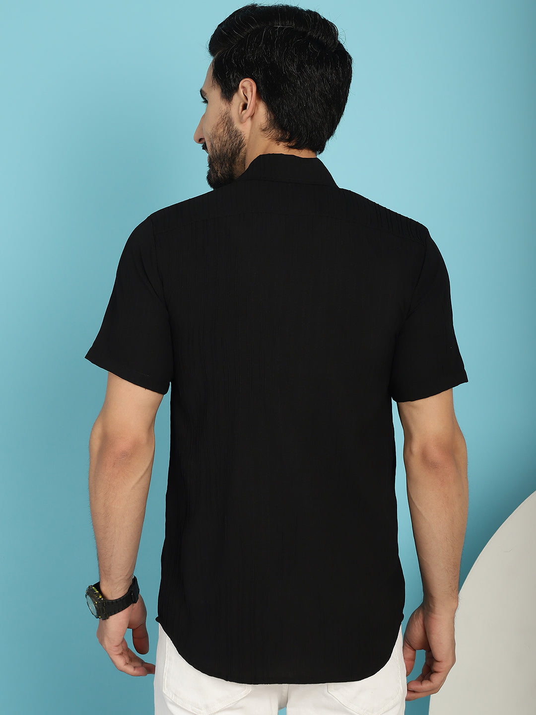 Indian Needle Men's Striped Casual Shirt - Black | Swadesiicart