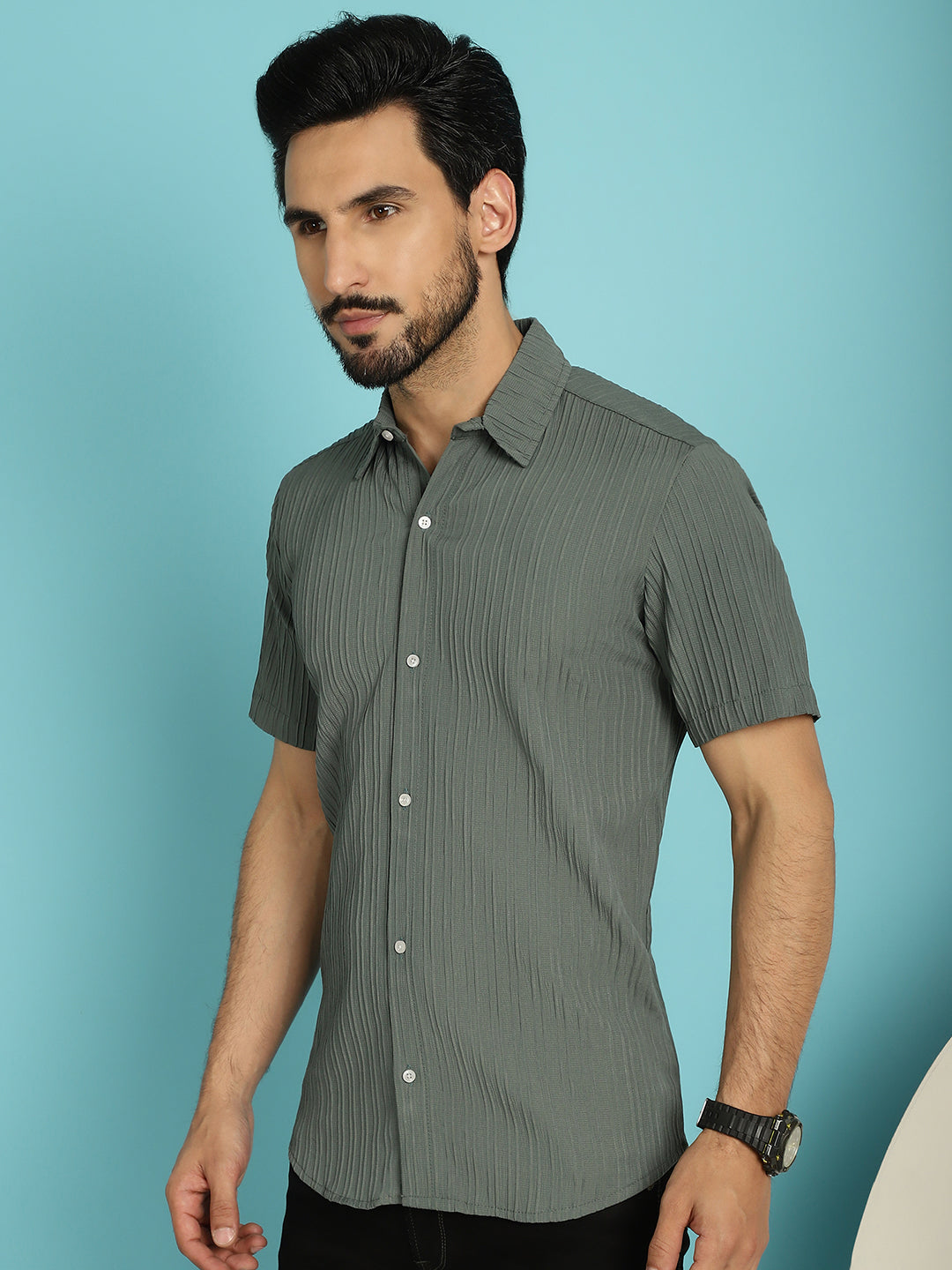 Indian Needle Men's Striped Casual Shirt - Grey | Swadesiicart