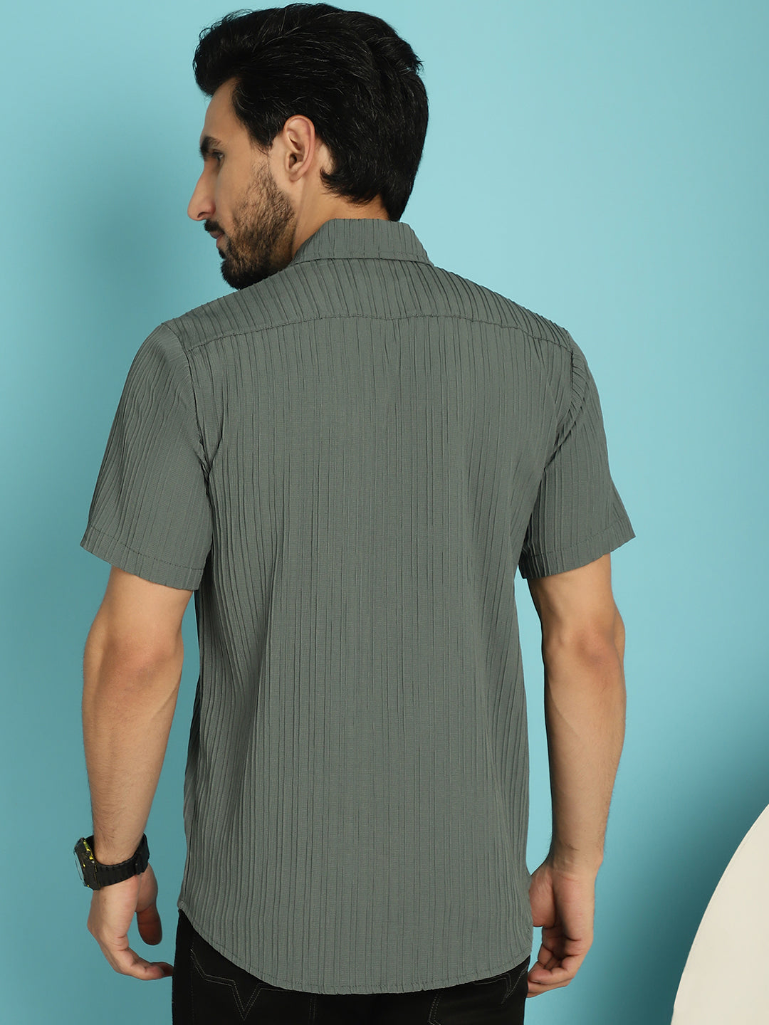 Indian Needle Men's Striped Casual Shirt - Grey | Swadesiicart