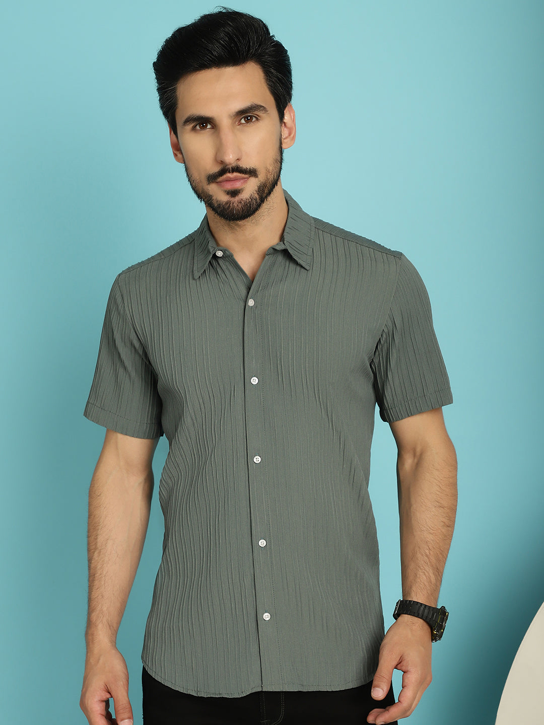 Indian Needle Men's Striped Casual Shirt - Grey | Swadesiicart