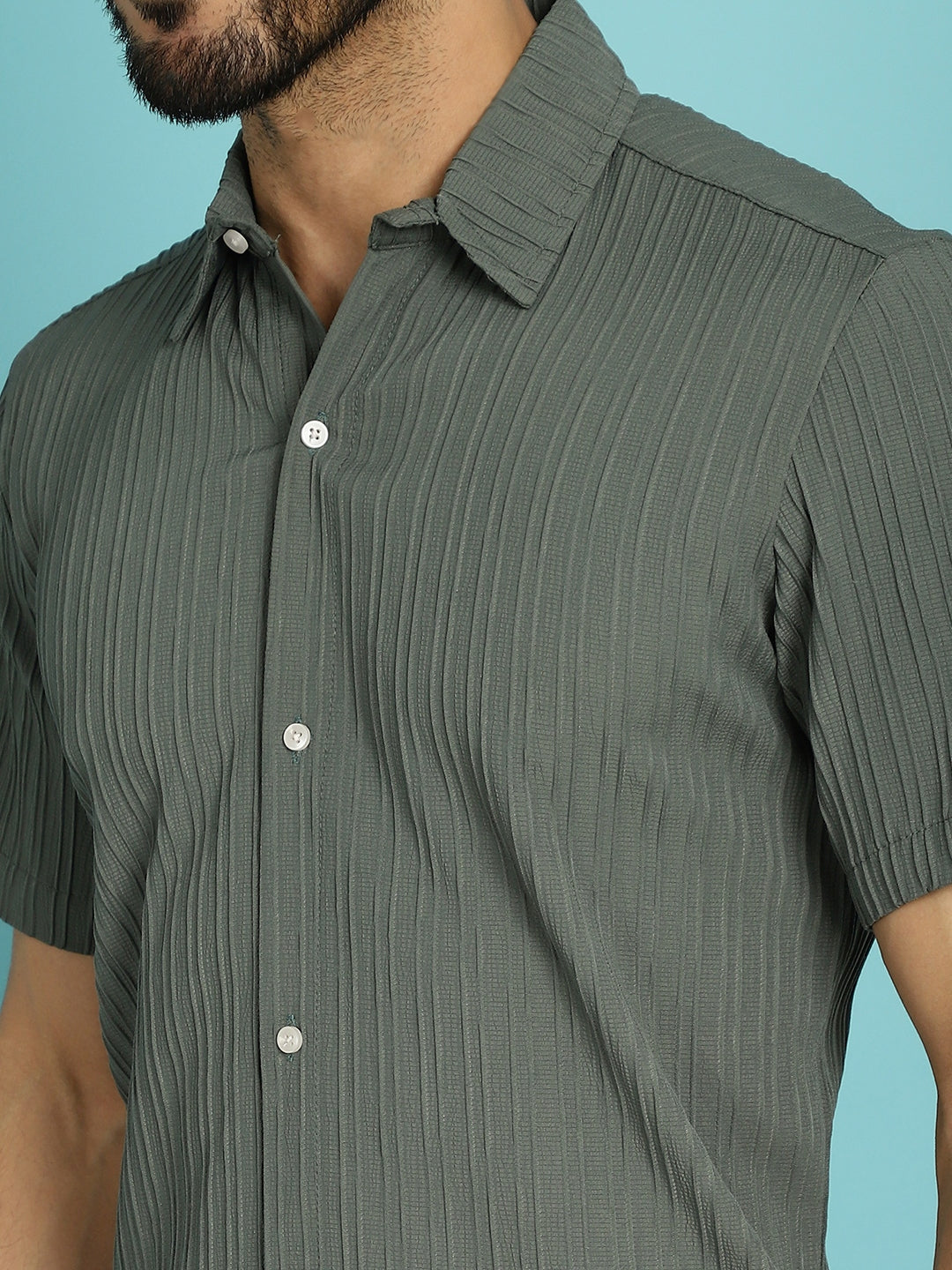 Indian Needle Men's Striped Casual Shirt - Grey | Swadesiicart