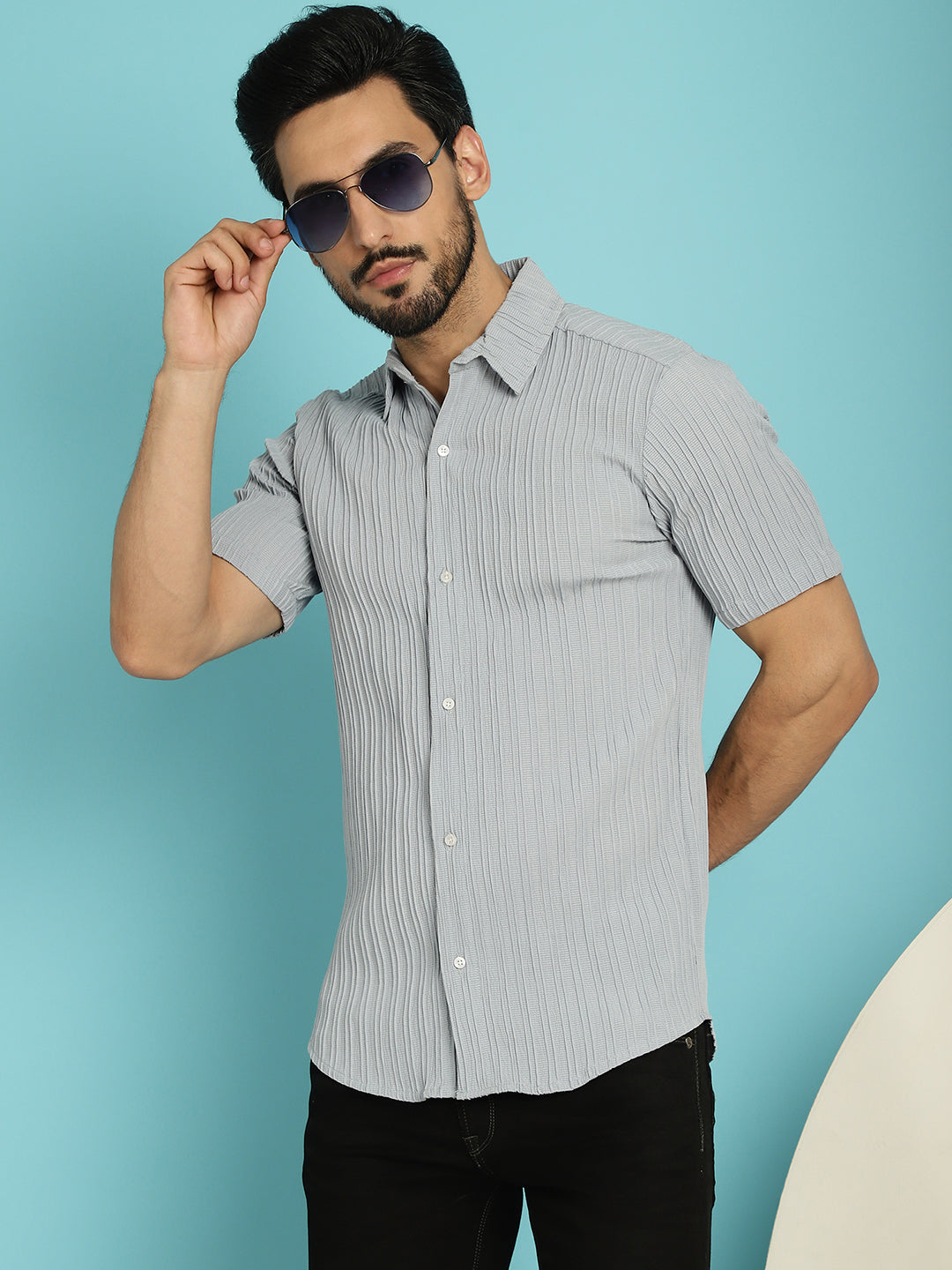 Indian Needle Men's Striped Casual Shirt - Light-Grey | Swadesiicart