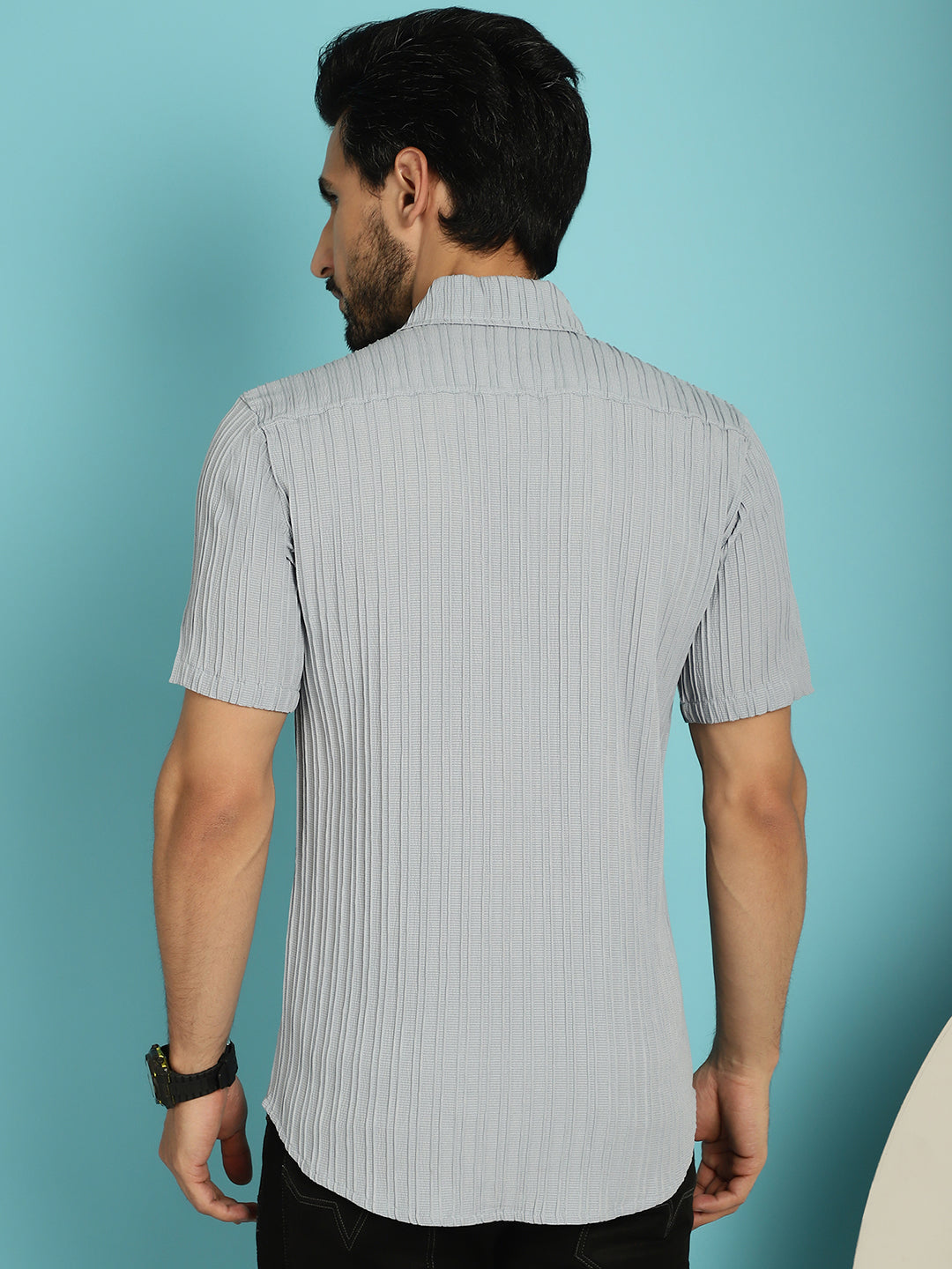 Indian Needle Men's Striped Casual Shirt - Light-Grey | Swadesiicart