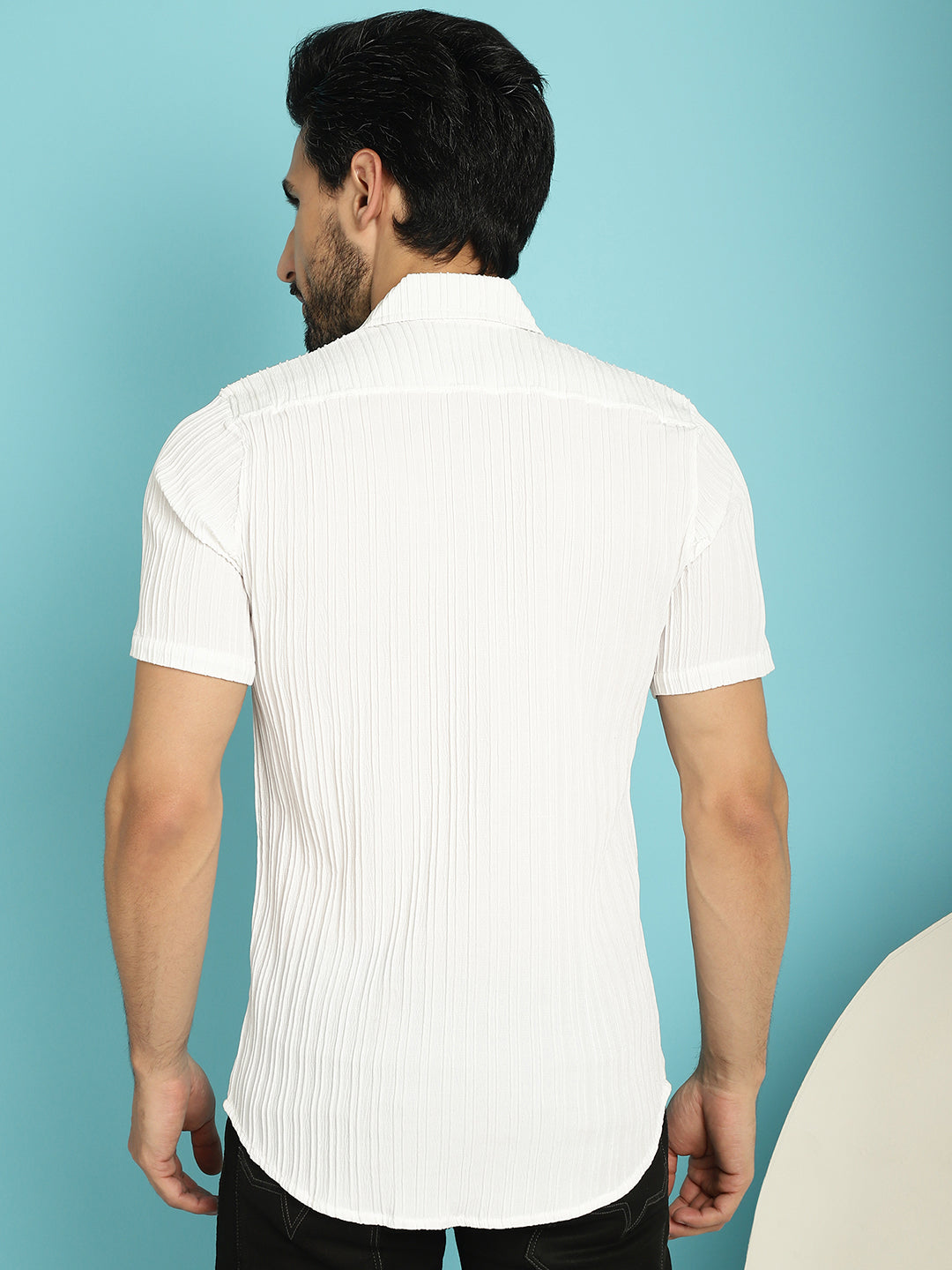 Indian Needle Men's Striped Casual Shirt - White | Swadesiicart