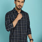 Indian Needle Men's Checked Casual Shirt - Navy Blue | Swadesiicart