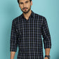 Indian Needle Men's Checked Casual Shirt - Navy Blue | Swadesiicart