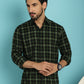 Indian Needle Men's Checked Casual Shirt - Olive | Swadesiicart
